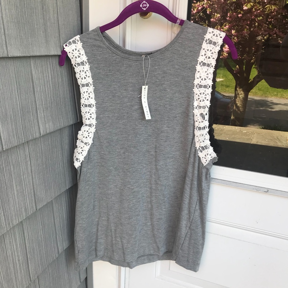 Nine 1 eight grey muscle tee with lace embroidery